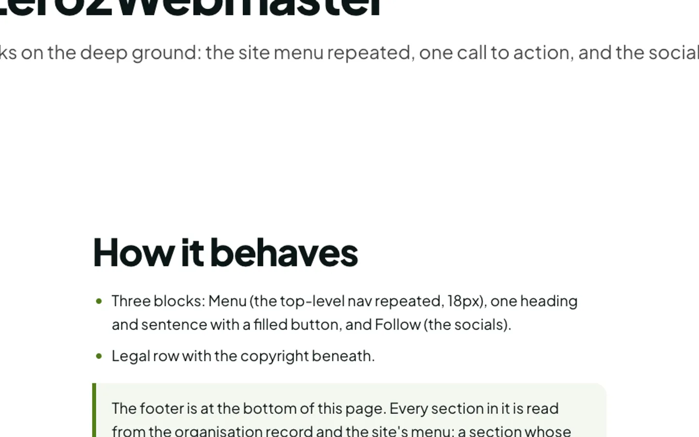 Screenshot of the compact footer footer drawn for SAVE THE FROGS!