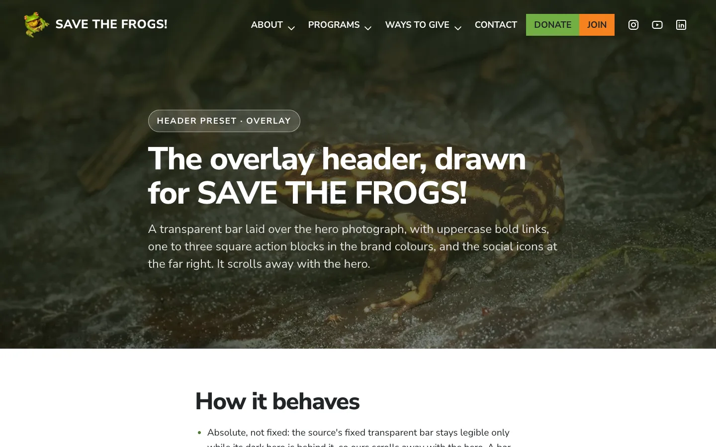 Screenshot of the overlay header drawn for SAVE THE FROGS!
