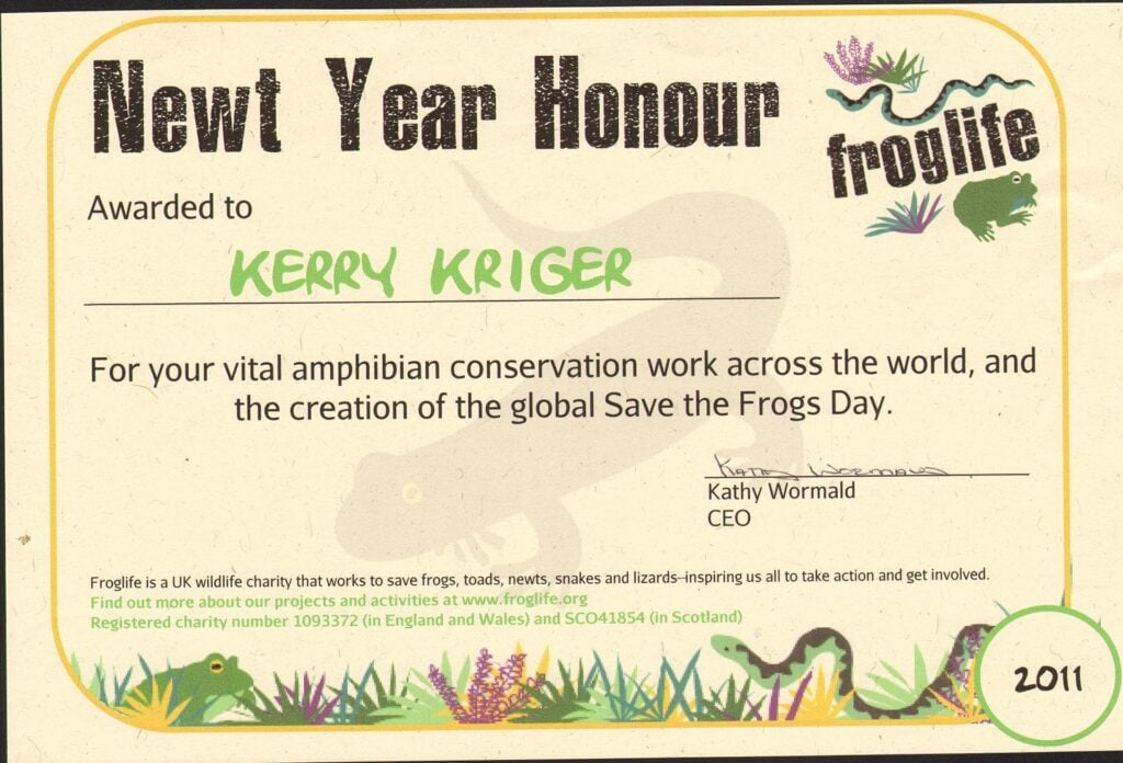 FrogLife-Certificate-Newt-Year-Honours-2011-Kerry-Kriger